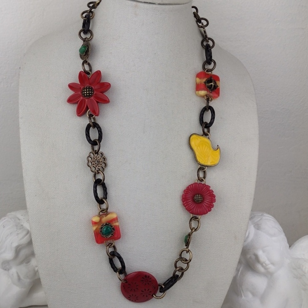 Lucky Brand Colorful Chunky Multi-Pendant Very Cool Chunky Chain & Turquoise - Picture 10 of 12